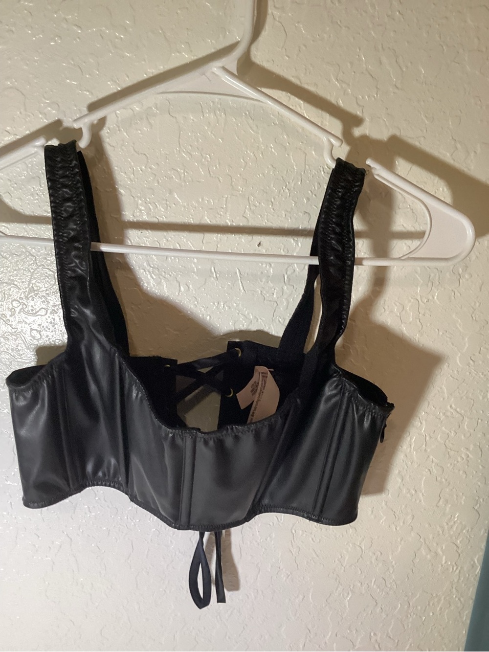 Victoria's Secret Black Satin Bustier Top with Lace-Up Back
